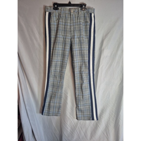 MOTHER The Insider Ankle Plaid Pants w/ Navy Blue Side Stripe - Size 28 - Picture 1 of 6
